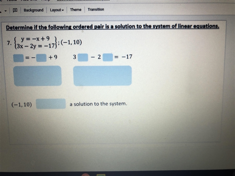 Determine if the following ordered pair is a solution to the system of linear equations-example-1