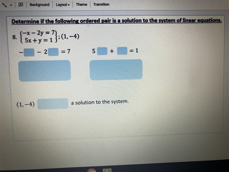 Determine if the following ordered pair is a solution to the system of linear equations-example-2