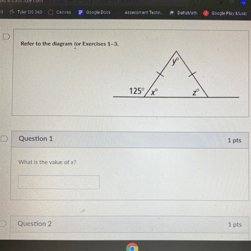 Refer to the diagram for Exercises 1-3. 125° xº zº y° what is the value of y z and-example-1