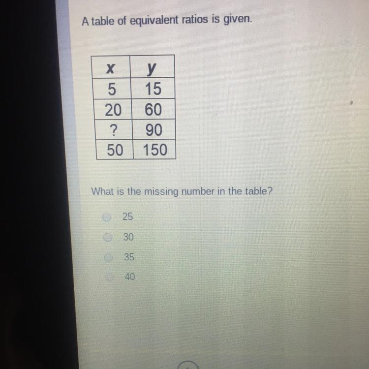 A table of equivalent ratios is given. What is the missing number in the table?-example-1