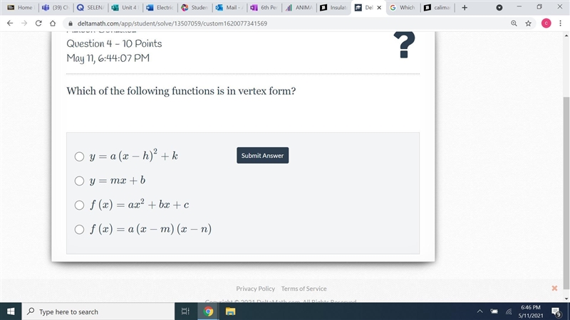 Which of the following functions is in vertex form?-example-1