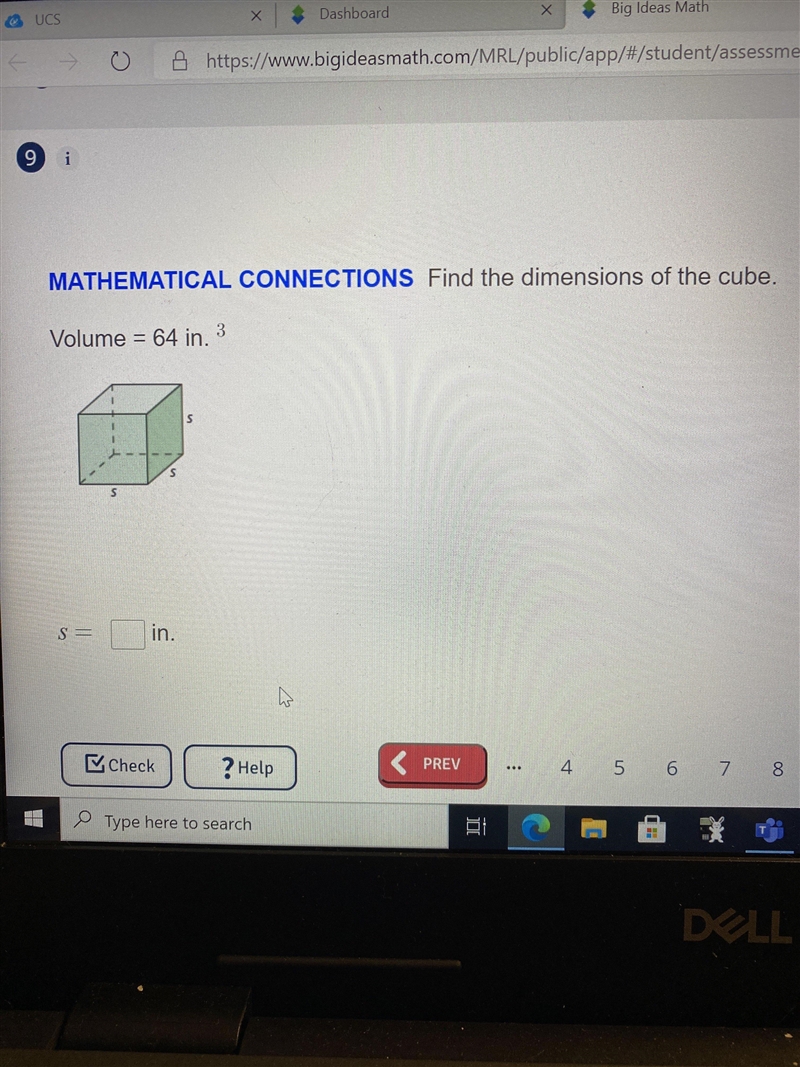 Find the dimension of the cube volume = 64-example-1