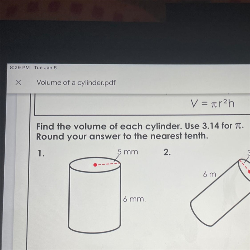 What’s the meaning of pi and how to find the volume of a cylinder. Only do number-example-1