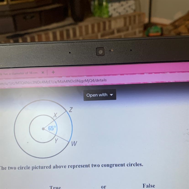 The two circle pictured above represent two congruent circles. True or False-example-1