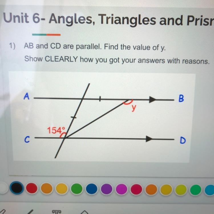 AB and CD are parallel find the value of y Show clearly how you got your answers with-example-1