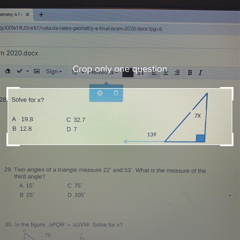 Solve for x? A 19.8 C 32.7 B 12.8 D 7-example-1