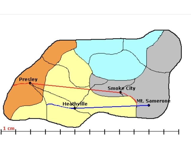 The map above is a road map of Learner County. Each centimeter on the map represents-example-1