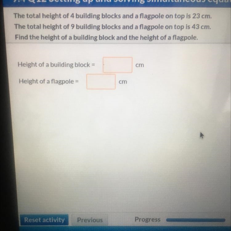 9.4 Qiz Setting up and solving simultaneous equations B The total height of 4 building-example-1