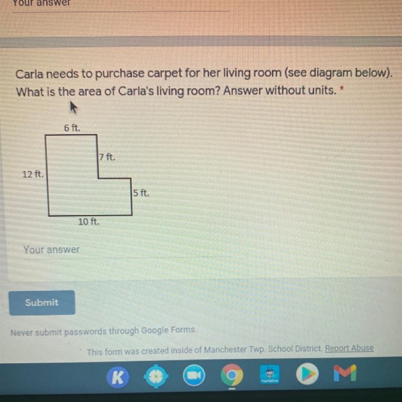 1 point Carla needs to purchase carpet for her living room (see diagram below). What-example-1