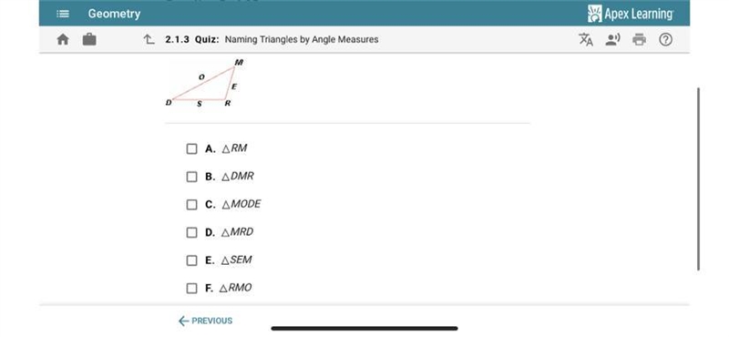 Which of the following are valid names for the triangle below? Check all that apply-example-1