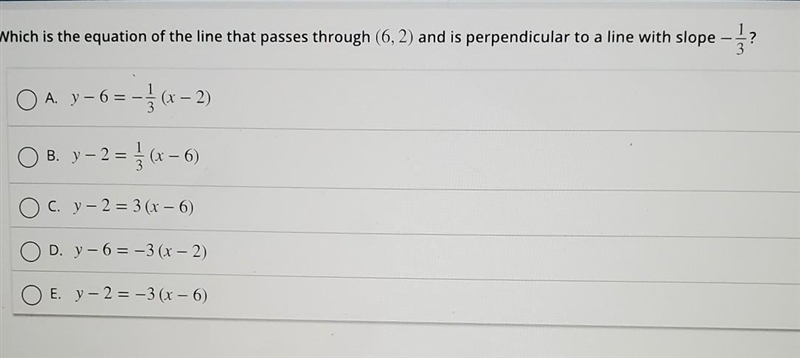 Which is the equation of the line that passes through (6, 2) and is perpendicular-example-1