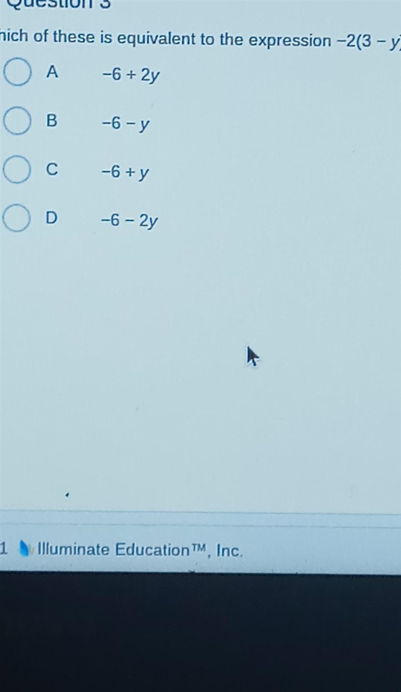 Which of these expression is equivalent to -2(3-y)​-example-1