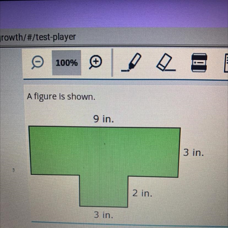 A figure is shown 9 in. 3 in. 2 in. 3 in. Which expression shows how to find the area-example-1