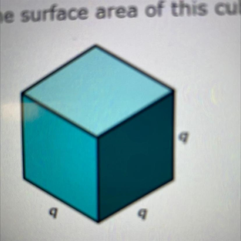 The surface area of this cube is 864 square yards. What is the value of q?-example-1