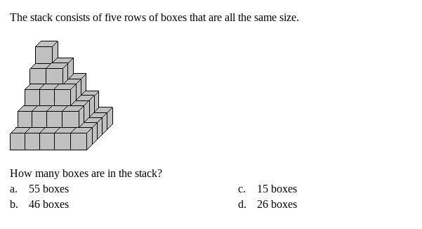 Help now asap! The stack consists of five rows of boxes that are all the same size-example-1