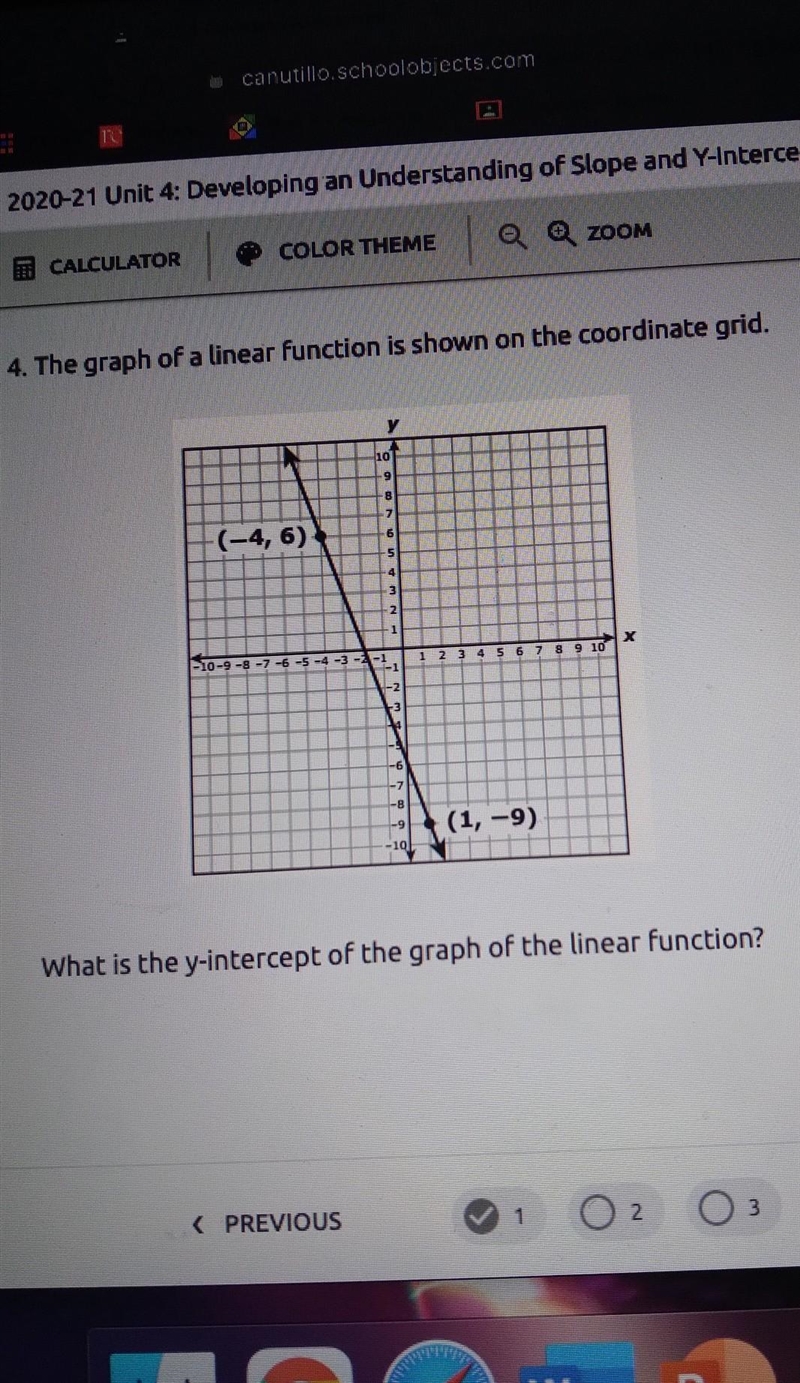 What is the y intercept of (-4,6) and (1,-9)​-example-1