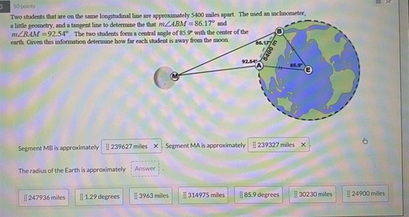 Two students that are on the same longitudinal line are approximately 5400 miles apart-example-1