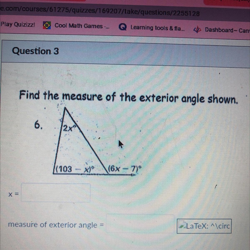 What is the exterior angle?-example-1