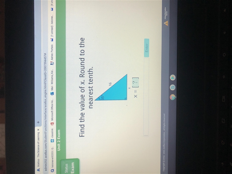 Find the value of x. Round to the nearest tenth. 35° 16 x = [?]-example-1