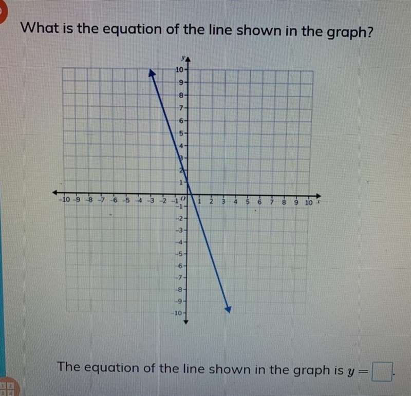 The equation of the line shown in the graph is y = ?.-example-1