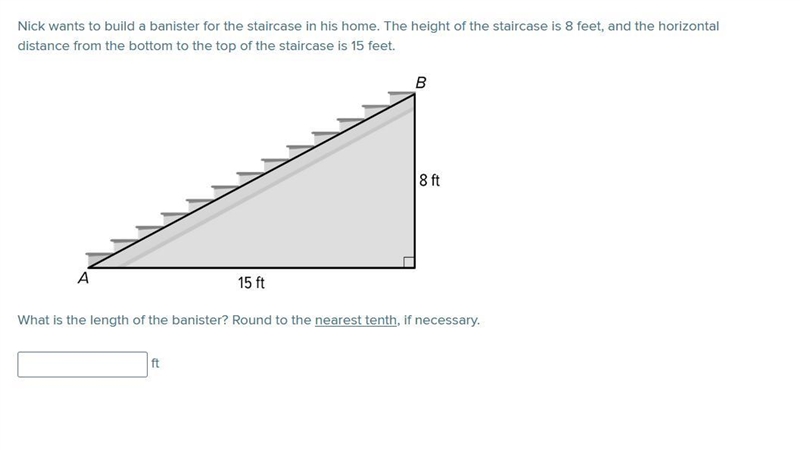 Nick wants to build a banister for the staircase in his home. The height of the staircase-example-1