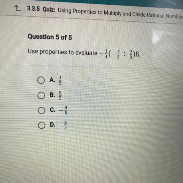 Use properties to evaluate - (- = {)6. O A. 1 B. c.- O D. 1 / SUBMIT-example-1