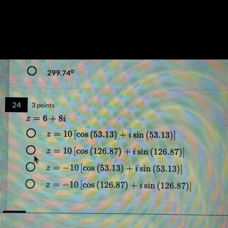 Z = 6 + 8i Use the photo for the answer choices-example-1