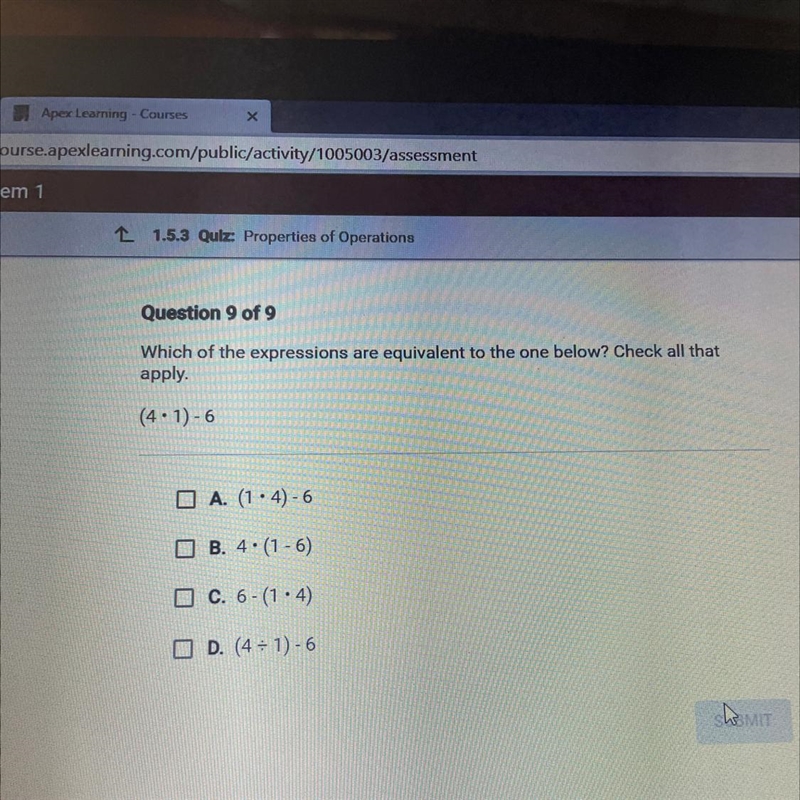 Question 9 of 9 Which of the expressions are equivalent to the one below? Check all-example-1