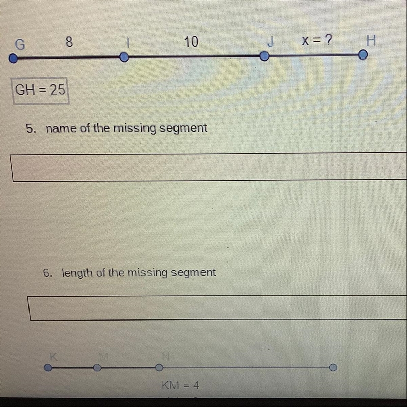 1. Name of the missing segment. 2. Length of the missing segment.-example-1