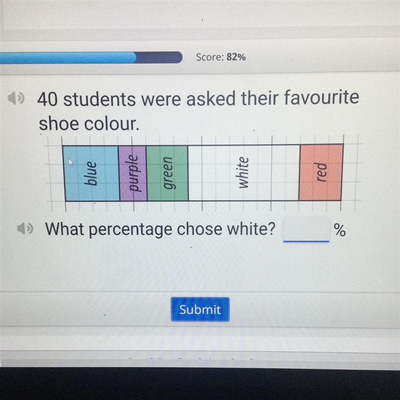 » 40 students were asked their favourite shoe colour. What percentage chose white-example-1