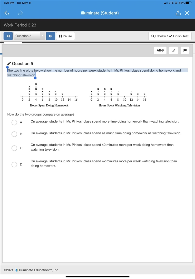 The two line plots below show the number of hours per week students in Mr. Pinkos-example-1