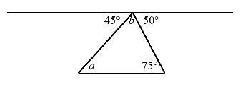 Find the measure of b and a. (type the number of the angle measure ONLY)-example-1