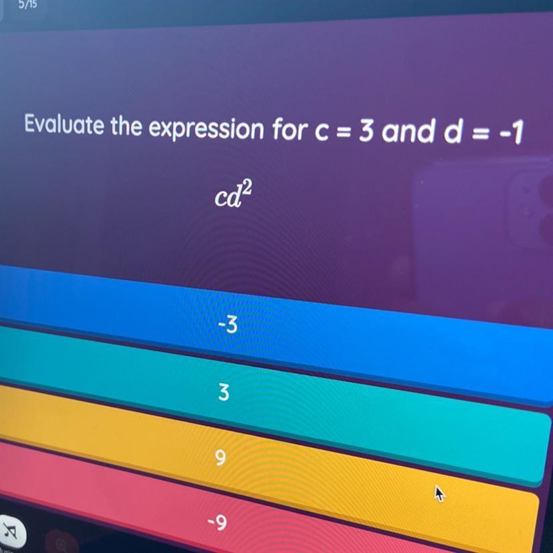 Evaluate the expression for c = 3 and d = -1 cd2-example-1