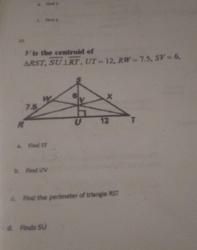 Find ST, find UV, Find the perimeter of triangle RST, find SU​-example-1