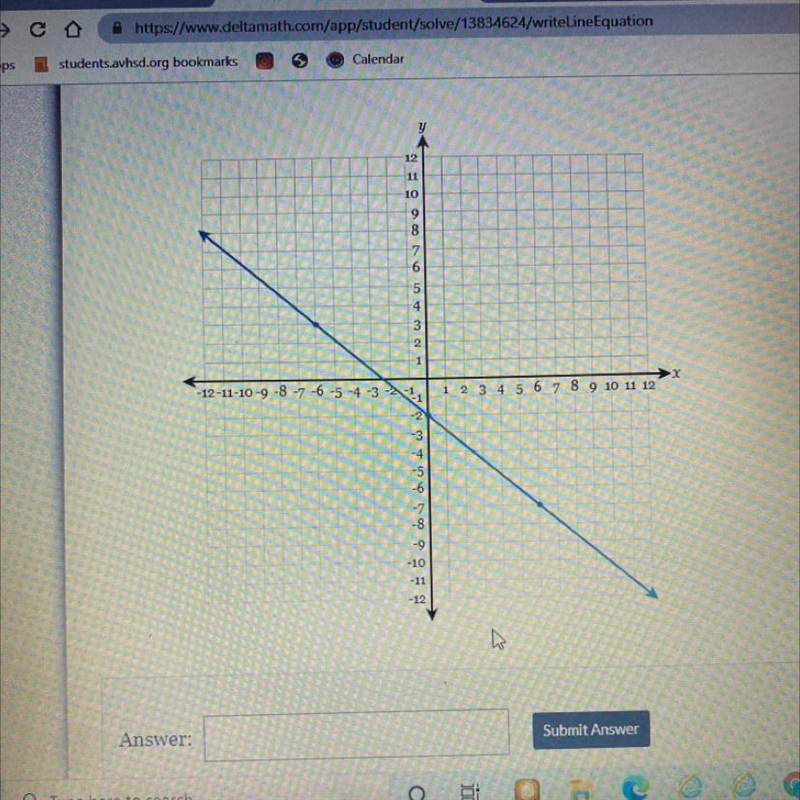 Write the equation of the line in fully simplified slope-intercept form.-example-1