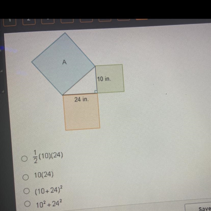 ￼which expression is equivalent to the area of square A in inches ?-example-1