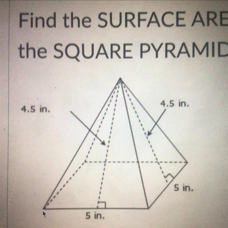 What is the surface area of this square pyramid? Please help-example-1