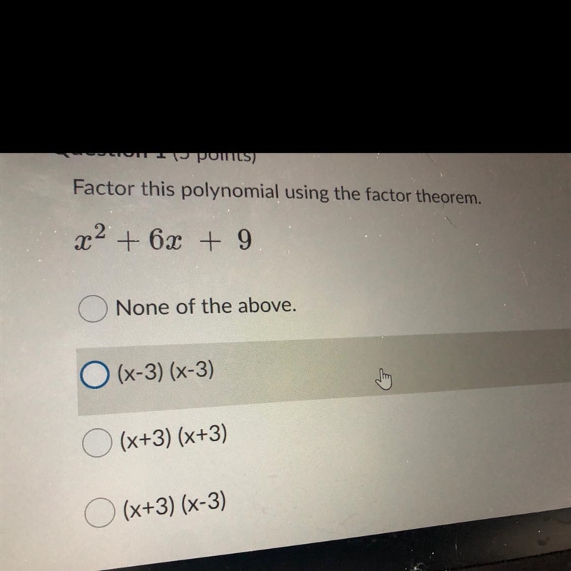 Factor this polynomial using the factor theorem. x^2 + 6x+ 9-example-1