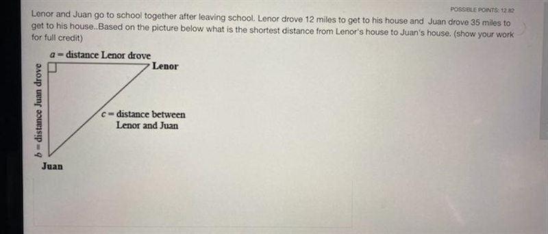 HELP!! Lenor and Juan go to school together after leaving school Lenor drove 12 miles-example-1