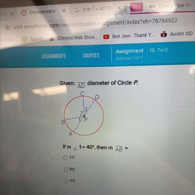 If m _1 = 40°, then m AB =-example-1