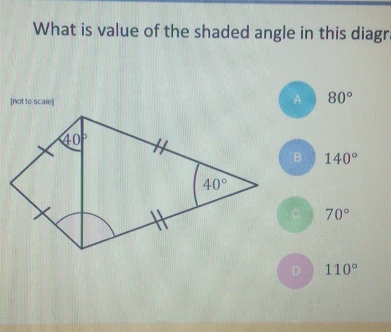 DUE IN 10 MINS What is the value of the shaded angle in the diagram? a 80 degrees-example-1