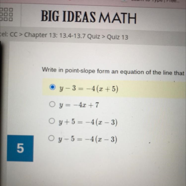 Write in point-slope form an equation of the line that passes through the point (3, -5) with-example-1