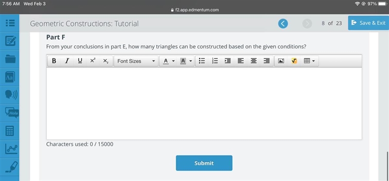 From your conclusions in part E, how many triangles can be constructed based on the-example-1