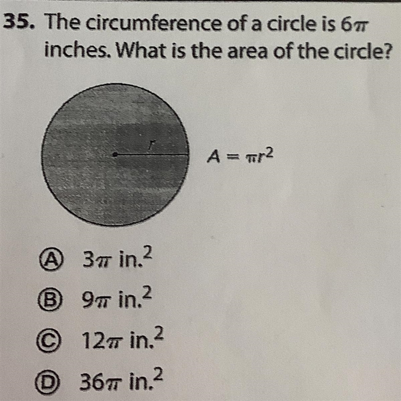 35. The circumference of a circle is 67 inches. What is the area of the circle? A-example-1