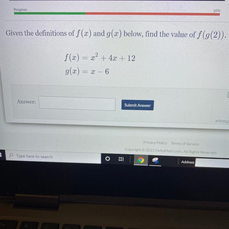 Find the value of f(g(2)).-example-1