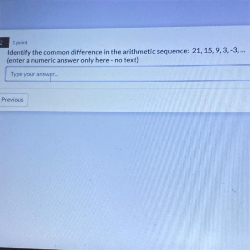 Identify the common difference in the arithmetic sequence: 21, 15, 9, 3, -3, ...-example-1