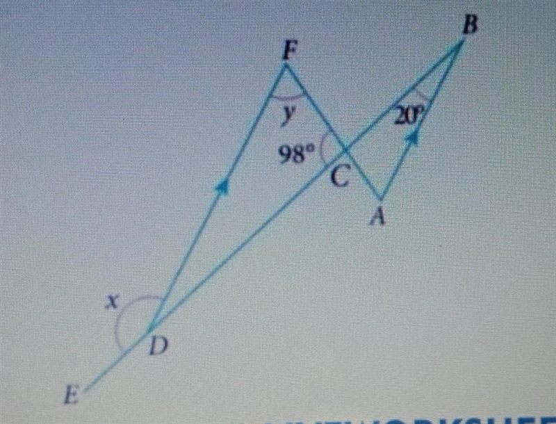 In the diagram on the side, BCDE and ACF are straight lines. Calculate the values-example-1