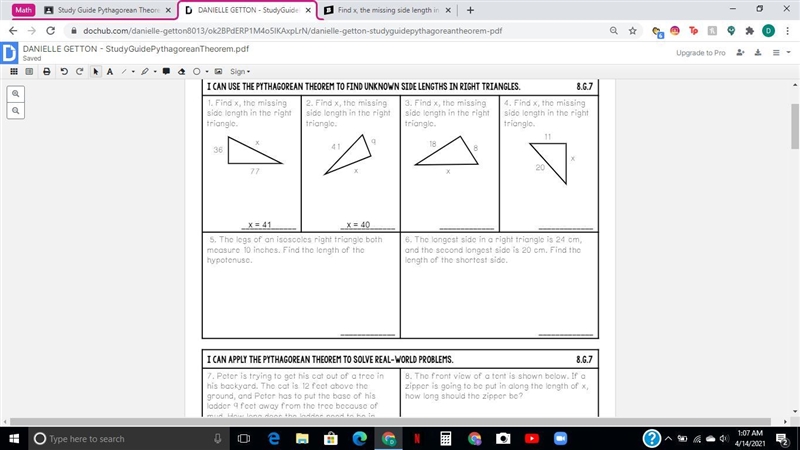 Find x, the missing side length in the right triangle 18 8-example-1