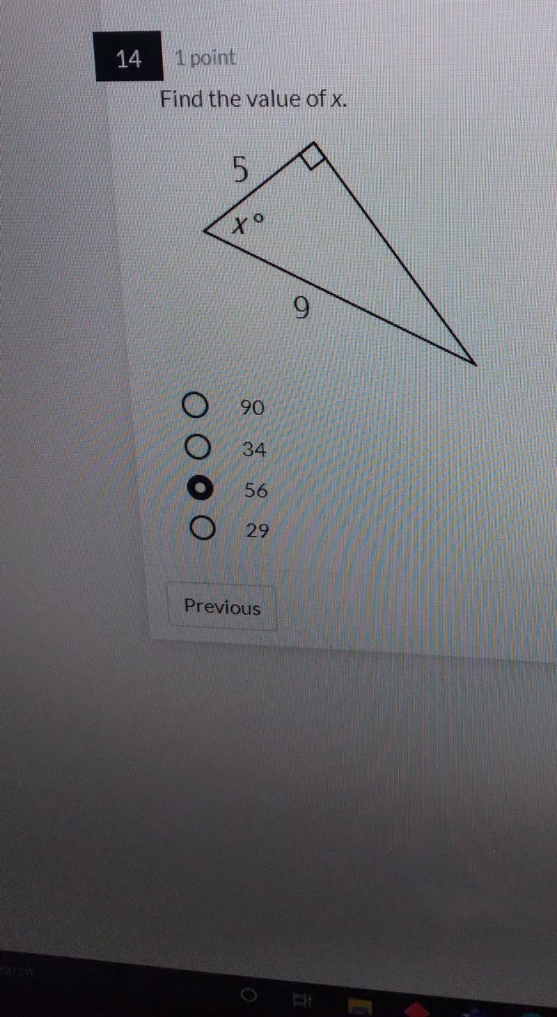 Find the value of x 9 and 5 I don't know if I chose the correct answer can someone-example-1