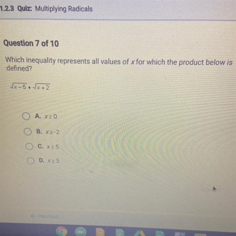 Which inequality represents all values of x for which the product below is defined-example-1